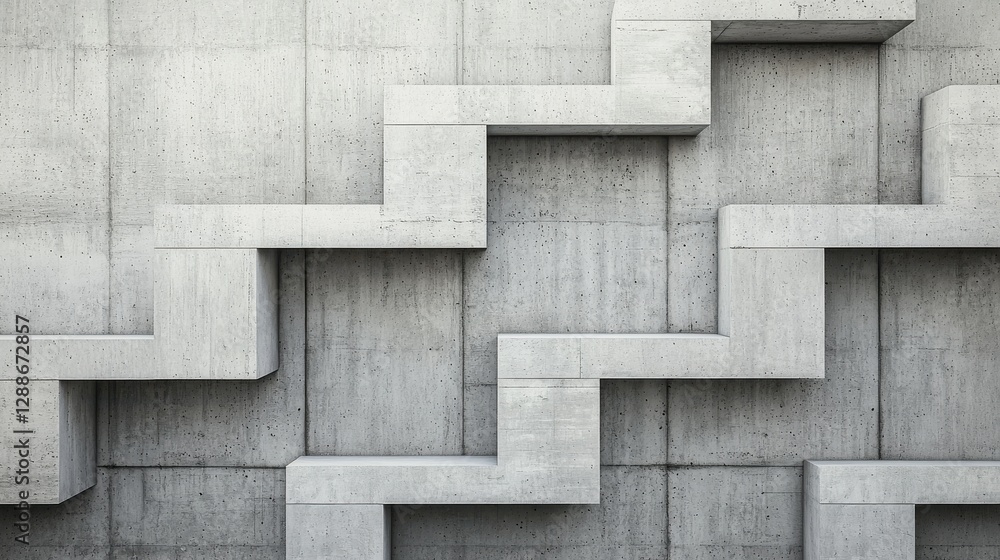 Poster a modern concrete wall design featuring interlocking zigzag patterns, showcasing a minimalist aesthe