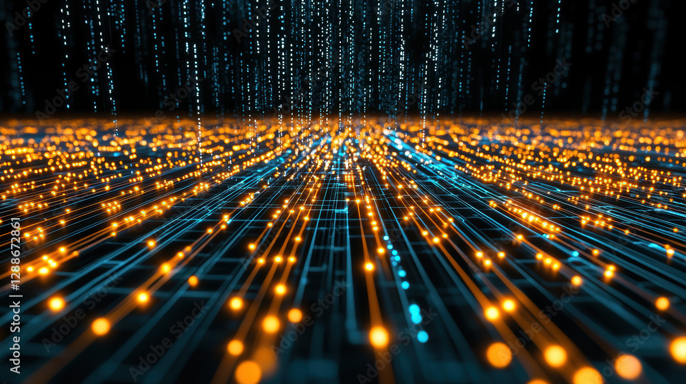 Aufkleber glowing data points create vibrant matrix of interconnected lines, showcasing digital landscape
