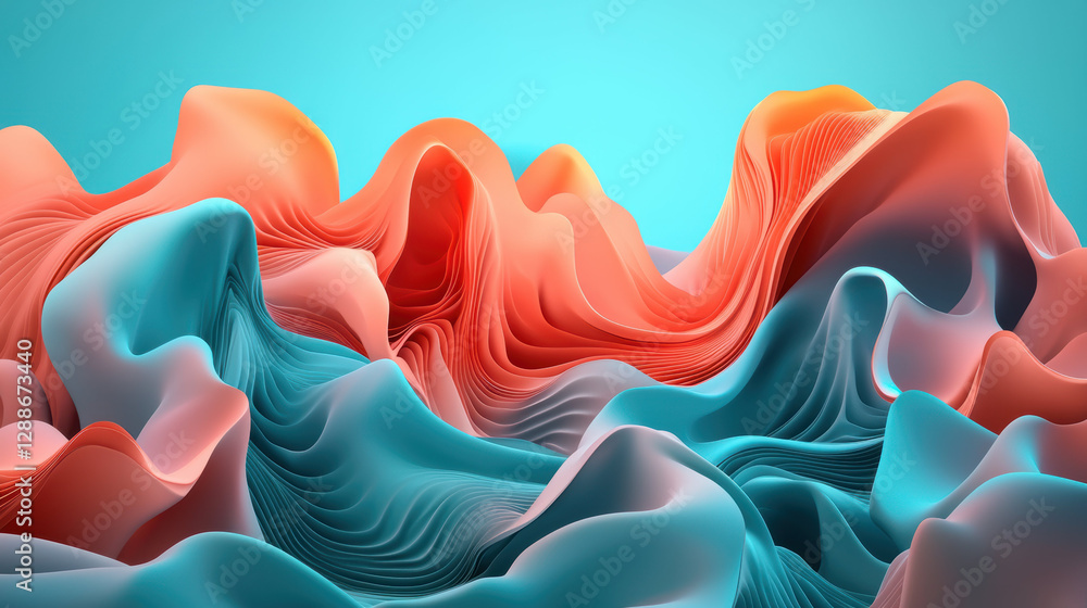 Poster fluid shapes in vibrant colors create dynamic and captivating landscape