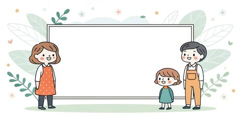 Fototapeta premium A heartwarming illustration of a family standing in front of a blank canvas