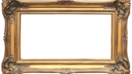 Ornate gold picture frame on white background