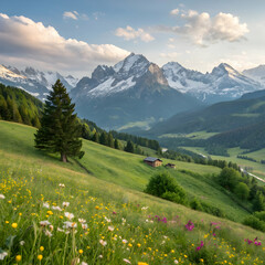 Obraz premium Stunning Alpine Meadow Sunset Landscape Photo