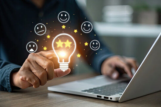 Businessman Generate Idea with light and emoji on a digital display