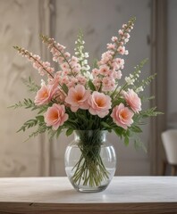 Flower arrangement in a vase with a serene background, ambiance, calmness, peaceful