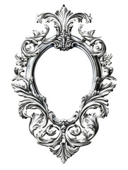 Ornate silver picture frame, white isolate background