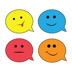 Cute Emoji Speech Bubble Sticker Set. Colorful Chat Bubble Faces with Fun Expressions. Digital Printable Vector for Social Media, Messages, and Decor