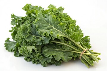 Obraz premium Fresh bunch of curly kale leaves arranged in a neat pile, leafy greens, organic greens, healthy eating, nutrition