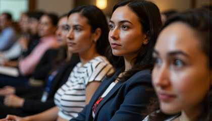 Obraz premium Women listening intently at a conference