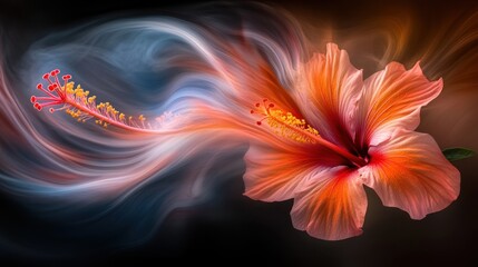 Obraz premium Hibiscus flower, smoke swirls, dark background, artistic, design