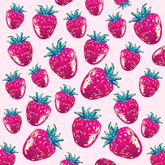 Strawberry Crayon Style Seamless Pattern Design