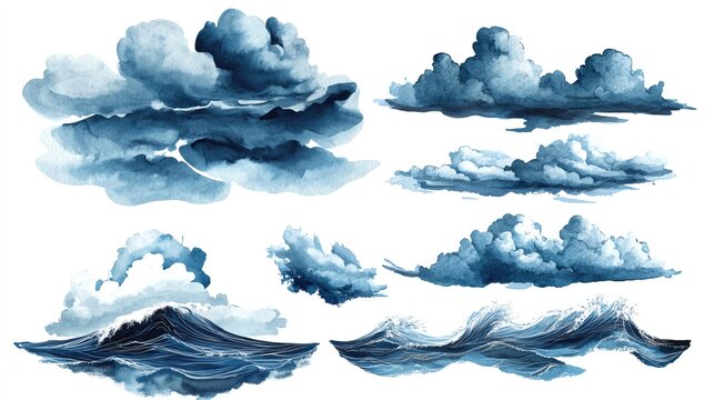 Dark moody watercolor themes. Dark moody watercolor themes. Dramatic clouds over rolling ocean waves.
