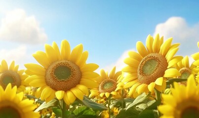 Obraz premium Sunflowers field under sunny sky