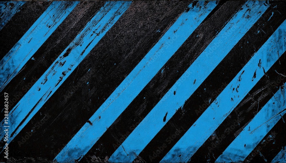 Poster abstract geometric pattern of black and blue diagonal stripes with paint texture on wood surface, mo