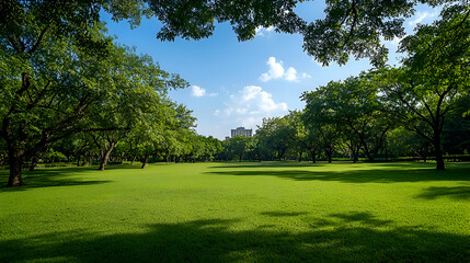 Obraz premium Lush Green Park on a Sunny Day