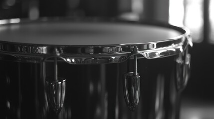 Fototapeta premium Close-up black drum, studio, music, detail, shallow depth of field, background blurred, for album art