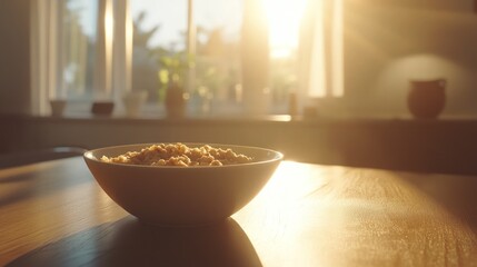 Sunlit Oatmeal Breakfast Kitchen Table