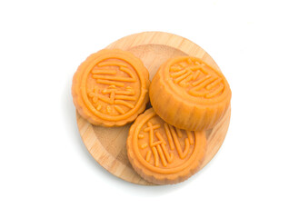 plate with chinese mooncakes on white background