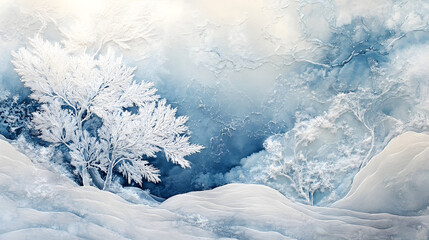 texture featuring icy blue and white brushwork resembling a frosty winter scene 