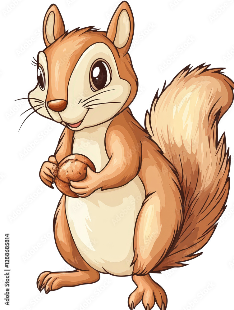 Poster squirrel eating a nut while sitting on a tree branch in a natural outdoor setting isolated on transp