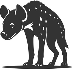 A hyena hunched over, ears pinned back, looking nervous vector animal silhouette