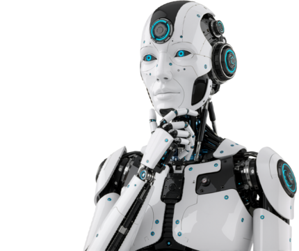 AI Robot Thinking, Side View, Isolated on a Transparent Background, PNG format