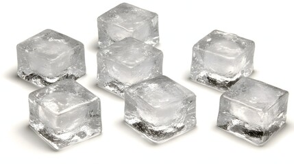 Obraz premium Fresh Transparent Ice Cubes Grouped Together on a White Background