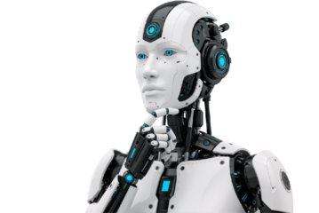 AI Robot Thinking, Side View, Isolated on a Transparent Background, PNG format