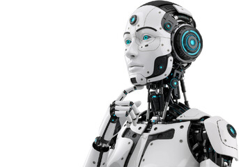 AI Robot Thinking, Side View, Isolated on a Transparent Background, PNG format
