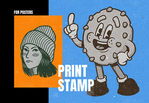 Print Stamp Poster Effect Mockup