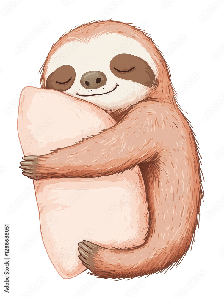 Poster a sloth holding its head in a thoughtful pose on a tree branch in a tropical forest setting isolated