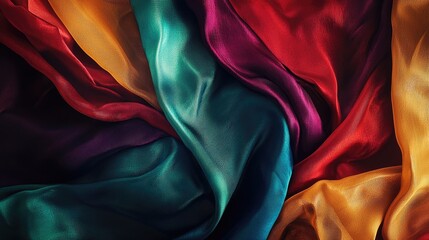 Colorful silk fabric with rich textures and flowing folds.