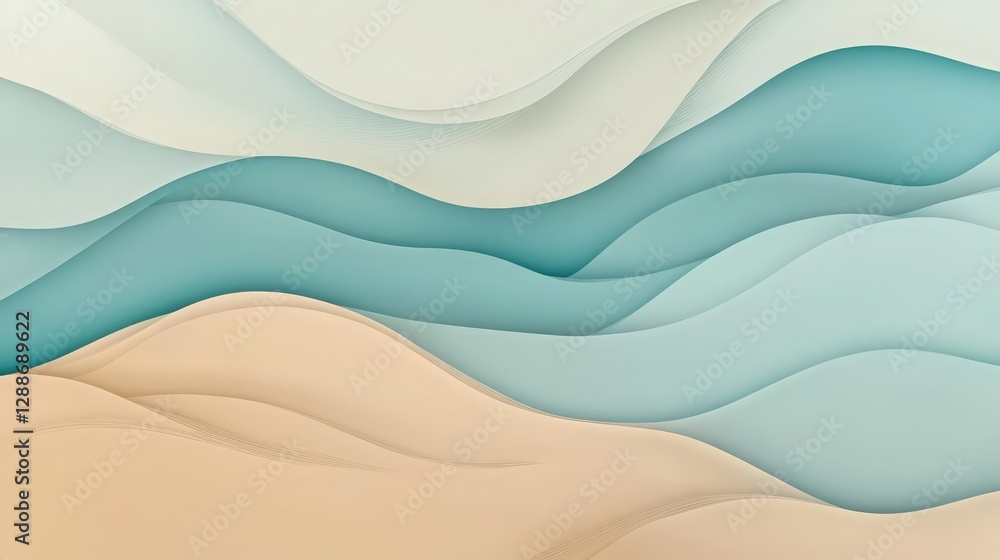 Poster serene abstract layers: a tranquil gradient of colors and smooth waves