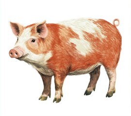 Fototapeta premium Charming Pig Illustration with White Patches and Rusty Color Tones Farm Animal Artwork Depiction
