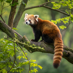 Fototapeta premium Red Panda in Tree: Wildlife Photo