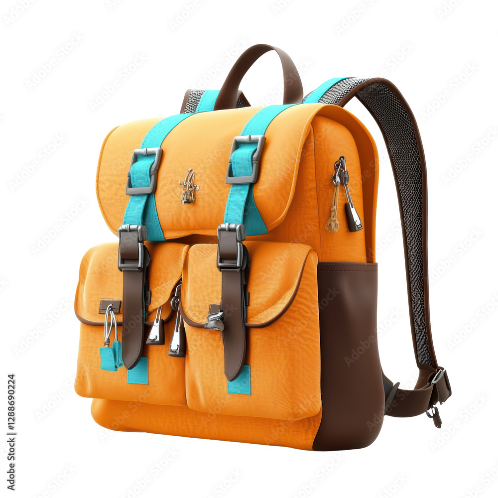 Poster backpack with two straps and a handle shown on a plain background for travel and outdoor activities 