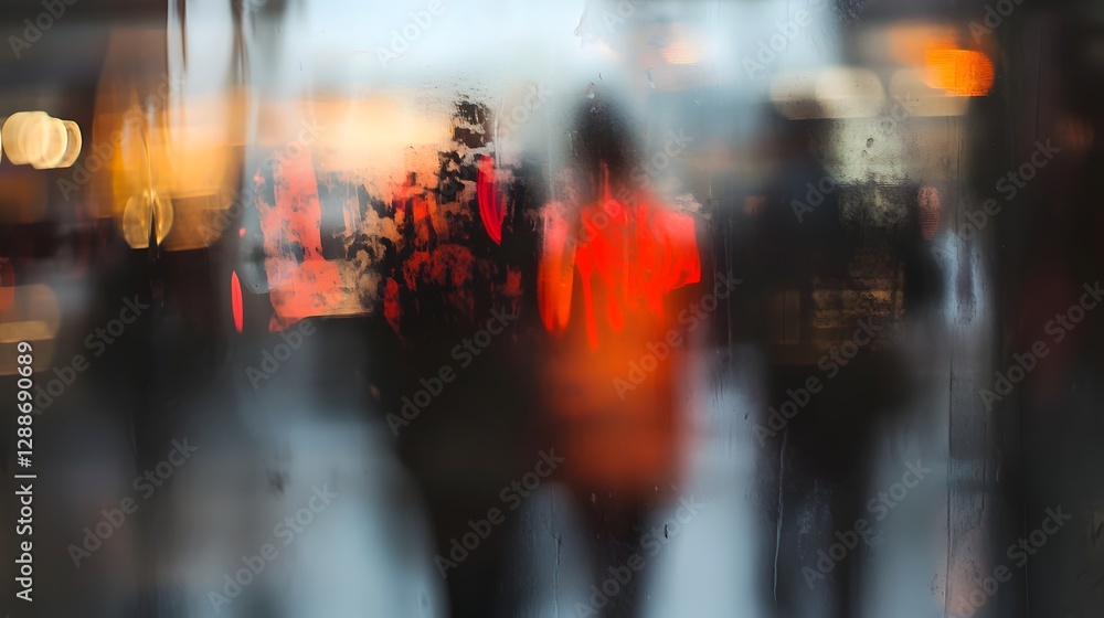 Poster vibrant blurred urban city street at night with colorful lights and reflections dynamic abstract and