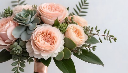 Elegant Floral Arrangement Featuring Peach Roses and Succulents Bouquet