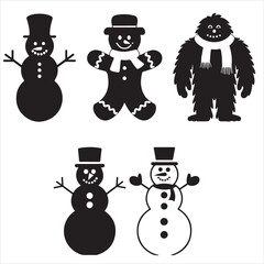 set of snowman silhouette	
