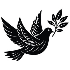 dove with olive branch silhouette vector