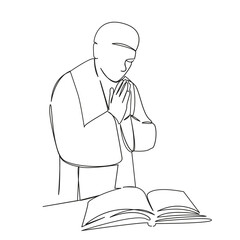 One continuous single drawing line art flat doodle religion, christianity, church, priest, clergy, spirituality, bible. Isolated image hand draw contour on a white background, hand drawn, not AI