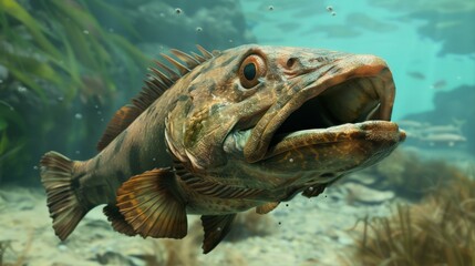 Predatory Fish with Open Mouth Habitat Underwater Aquatic Life and Marine Animals of Ecosystems