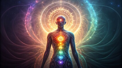Cosmic Chakra Alignment Digital Art, Energy Body, Spiritual Awakening, chakras, energy