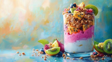 Flavorful Healthy Creations, Health Conscious Flavors, Colorful Yogurt Parfait with Fresh Fruit and Granola Topping