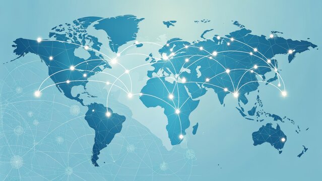 Fototapeta Global Network Connectivity World Map Illustration with Network Lines, Global, Communication Global Network, Worldwide Connectivity
