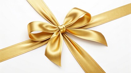 Fototapeta premium Golden Satin Ribbon Bow 3D Render, Luxury Gift Concept, White Background Gift Wrapping, Bow Design