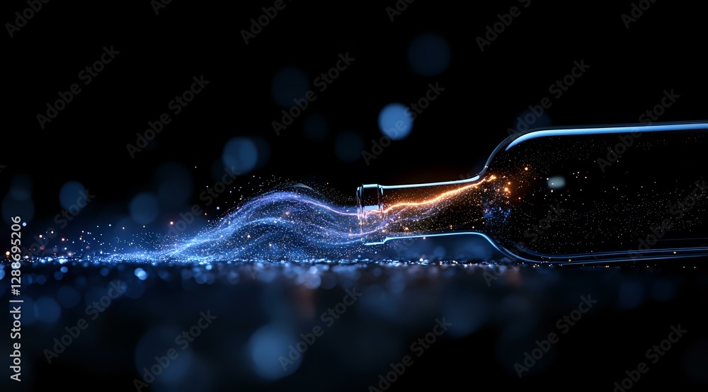 Poster glowing electric spark with blue light wave effect against dark background, dynamic energy visualiza