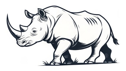 Obraz premium Monochrome Rhino Illustration Vintage Style Animal Art, Rhino Vector, Wildlife Illustration Rhino, Vector Art