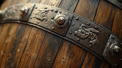 Fototapeta premium A detailed shot of a whiskey barrel with engraved map
