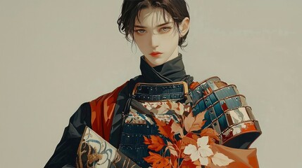 Fototapeta premium Elegant Anime Samurai Warrior in Traditional Attire