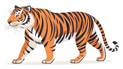 Fototapeta premium Striped Tiger Illustration Side Profile, Walking Pose, Vector Art, Big Cat, Wildlife Tiger, Vector Illustration